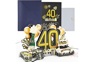 Joyoldelf Kartka urodzinowa z okazji 40. pop-upu, kartka 3D Pop Up, kartka urodzinowa z kopertą, dla kobiet, matek, dziewcząt, mężczyzn, przyjaciół, romantycznych kart podarunkowych