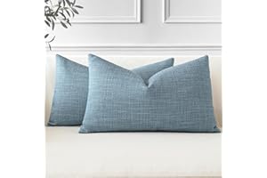 JOTOM Set di 2 federe per Cuscini 40 x 60 cm, in Lino, Blu, Decorative, per Cuscini lombari, per Divano, Soggiorno, Letto (Blu)