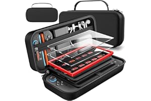 daydayup Switch 2 Case and 2 Tempered Glass Screen Protector with Guiding Frame Tool Compatible with Nintendo Switch 2 - Hard Travel Carry Case for Switch 2 Console & Accessories, Black