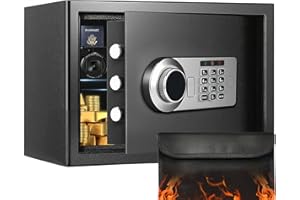 Houbobo 17L Safe Box with Fireproof Money Bag, Deluxe Digital Security Safe Box with Sensor Light & Removable Shelf, for Valuables Jewelry and Documents in Home, Hotel and Office, Wall or Floor Mount