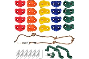 CIOXSOIO 20pcs Prise Escalade Enfant Exterieur, Mur Escalade Enfant Exterieur avec 270cm Corde Nouée D'escalade et 2pcs Vert Poignées Maintien Aire de Jeux, Rock Climbing Holds pour Intérieur et Extérieur