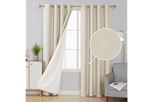 Deconovo Thermmal Blackout Eyelet Curtains Faux Linen Energy Saving curtains for Livingroom 52x90 Inch Taupe 2 Panels