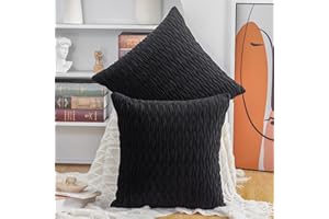 Madizz 2 Pezzi Federe in Velluto Copricuscini Morbido Decorativo Fodere per Cuscino Lusso Stile per Divano Camera da Letto Nero Quadrate 45x45 cm