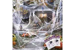 Wzone 200g de telarañas Decorativas de Halloween + 60 Piezas de araña, Tela de araña elástica, decoración de Halloween, decoración de jardín, Horror Helloween, artículo Decorativo para Exterior,