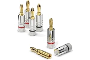 sonero® Bananenstecker 4er-Set, für alle Lautsprecherkabel mit einem Durchmesser bis max. 6mm², 4 Stück mit Farbcodierung (12x rot, 12x schwarz), 24k vergoldet