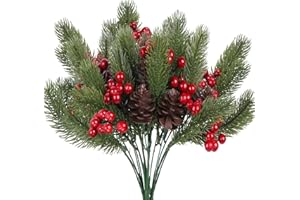 GGISUI 4 Stück Künstliche Tannenzweige Beeren Deko, Roten Weihnachtsbeeren Tannenzapfen Zweige Deko DIY Christbaumschmuck Weihnachten Basteln Weihnachtskranz Deko für Garten Deko Tischdeko