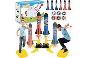 McNory Fusée Plastique Kit,Lanceur de Fusée,avec 6 roquettes en Mousse,Fusée Jouet,Jouet Lance-Roquettes,Jouet Roquettes,Jouet Exterieur Enfant de 3 à 12 Ans,Cadeau Anniversaire Garçon Fille