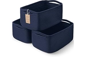 Maxuni 3-Pcs Shelf Baskets for Organizing, Closet Organizer Bins, Small Woven Baskets, Rope Toy Basket, Storage Basket for Shelves, Cube Decorative Box, 11.5×7.5×5.1”, Navy Blue