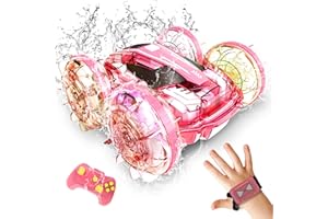 Tecnock Amphibious Remote Control Car Boat for Kids, 4WD RC Stunt Car with Waterproof Remote Control, 2.4GHz Gesture RC Cars with LED Lights, Water Pool Toys Gifts for Boys, Girls