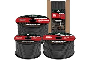 Kamu Synber 425 Paracord 3mm x 15m Corda Nylon 100% Tipo II 3 Fili Corda Paracadute Resistente per Sopravvivenza, Esterno, Fatto a Mano | Supporto 192kg | Nero