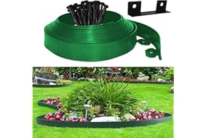 BNREDA Bordura Giardino Plastica, Recinzione Giardino Esterno 5cm x 10m, Include 30 punte di ancoraggio e un paio di guanti, Recinzione Decorativa per Giardino (Verde, 5cmx10m)