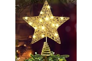 Julgran Spets, Guld Julgransspets, Jul Topper, Stjärna, LED-ljuskedja, Upplyst Stjärnträd, Juldekoration