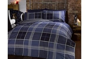 RAPPORT HOME Argyle Single Quilt Duvet Cover and Pillowcase Reversible Bedding Bed Set, Tartan Check - Blue