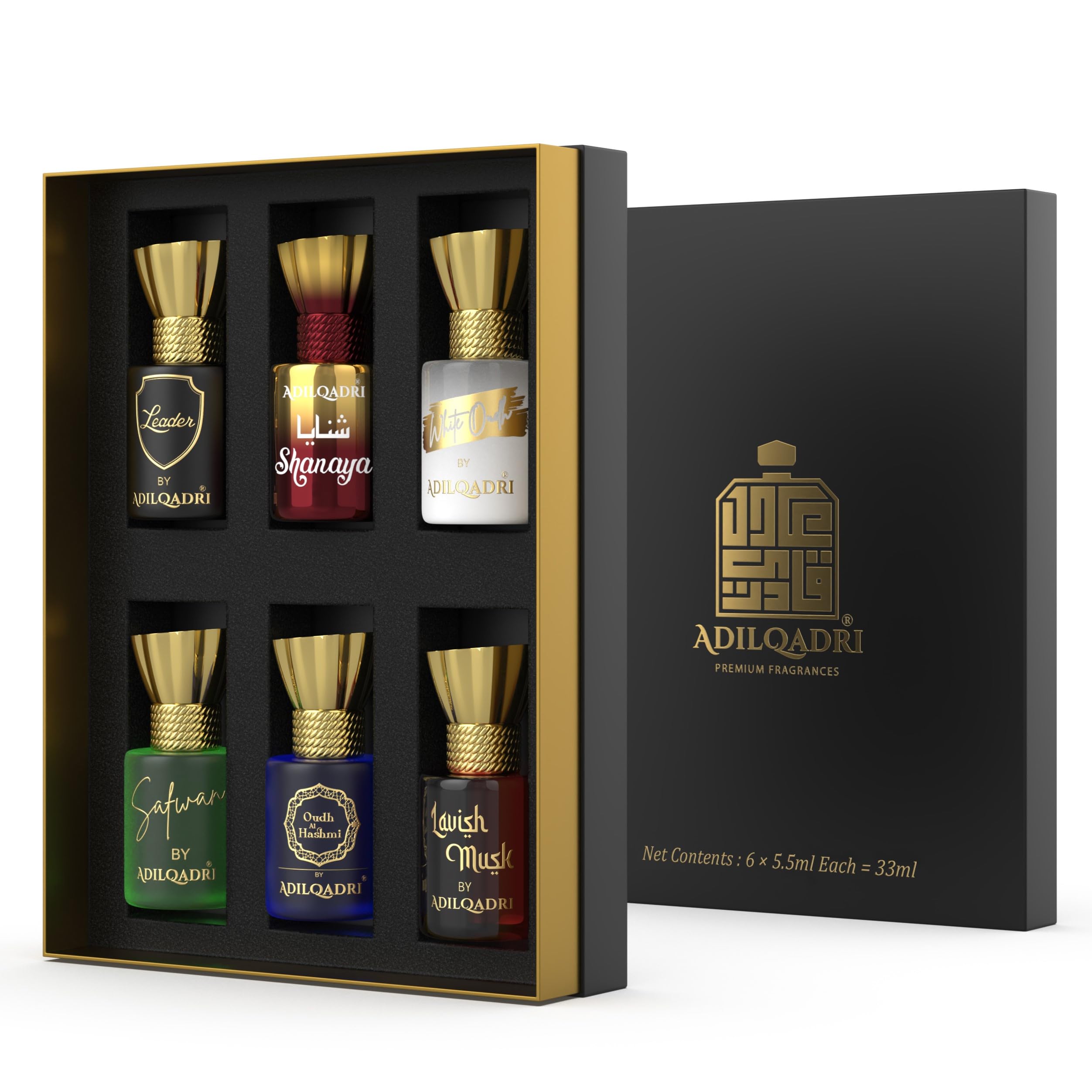 Adilqadri Assorted Luxury Non Alcoholic Roll-On Attar Perfume Collection for Men & Women Long-Lasting Fragrance Set Gift Hamp