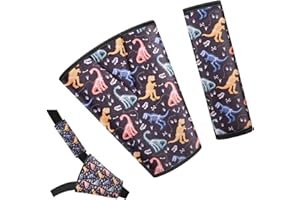 AMUSEPROFI Cute Kids Seat Belt Pad, Soft Comfortable Seatbelt Cover Pillow, Car Seat Belt Cover Set for Kids, Neck Shoulder Support Cushion Pad, Car Seat Belt Cover for Boy & Girl, Dinosaur