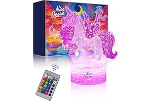 Nice Dream Veilleuse Licorne pour Enfants, Cadeaux Licorne pour Filles, Télécommande 16 Couleurs Changeantes Dimmable, Lampe LED Illusion 3D pour Garçons Salon Chambre Décor