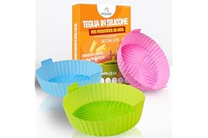 HOUSY 3 Teglie per Friggitrice ad Aria - Accessori in Silicone - Contenitori per Cestello 20x20cm (20x20cm Rotonde)