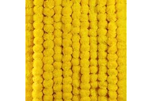 THE ART BOX 5 PC - 4.5 feet Marigold Garlands Halloween Diwali Pooja Indian/American Wedding Party Mantle Decorations Faux Artificial Floral Strings Christmas Fall Festival Spring Bush Floral Decor - Lemon Yellow