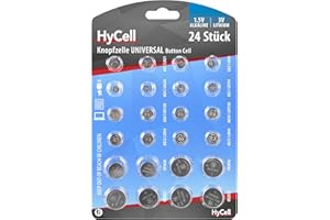 HyCell 24x Knopfzellen-Sparset/Je 2X CR2032 CR2025 CR2016 CR1620 LR41 LR43 LR44 LR626 LR621 LR754 LR1120 LR1130 / Ideal für Autoschlüssel TAN-Gerät Kinderspielzeug Uhren etc.