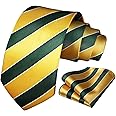 HISDERN Striped Wedding Tie Handkerchief Men's Necktie & Pocket Square Set