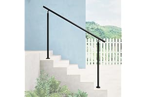 AICA SANITAER AICA Barandilla escalera, pasamanos de acero inoxidable para jardines, porches, entradas, interior y exterior escalera, Negro, 150x106cm, 0 barras transversales