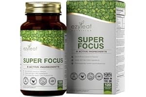 ‎EZYLEAF NUTRITION Ezyleaf Super-Fokus | L Tyrosin 750mg, Ginkgo Biloba, Taurin, Vitamin B12 Methylcobalamin | 120 Vegane, Hochdosierte Kapseln mit L-Tyrosin | Coenzym Q10, L-Phenylalanin | Koffeinfrei, Allergenfrei