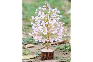 CROCON Rose Quartz Crystal Tree of Life - Handmade Gemstone Tree, Chakra Tree of Life, Feng Shui Decor, Money Tree, Spiritual Gift, Pink Healing Crystal Tree, Artificial Tree, Bonsai Tree, Crystal Decoration