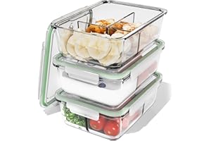 Classbach® Boîtes repas en verre à 3 compartiments, adaptées au lave-vaisselle, au micro-ondes et au four, pour une alimentation saine. 3x 1000 ml. C-FHDM 4021 G.