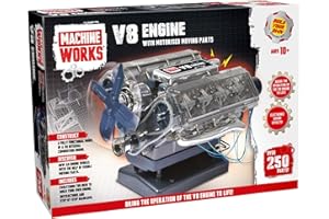 Machine Works Build Your Own V8 Engine Toy - Replica Model Building Kit - Features Augmented Reality, Sounds and Illumination, 4 Modes, 250+ Pieces, 10+ Years