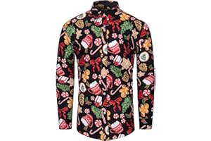 fohemr Herren Christmas Shirt Weihnachtshemd Button-Down Langarm Freizeithemd Slim Fit Hemd Weihnachtsmann Muster