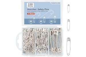 TEAMIOULING 150 PCS Safety Pins Assorted, 3 Sizes Silver Safety Pins for Clothes, Large and Small Safety Pin Bulk, Safety Pin Heavy Duty for Crafts, Pinning and Sewing
