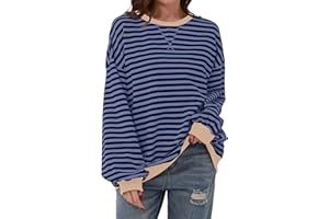 TERIVEEK Women's Cotton Blend Striped Color Block Long Sleeve Crew Neck Sweatshirt, Loose Fit for Spring, Summer and Autumn, Size S-XL, Green, Black, Brown, Burgundy, Pink
