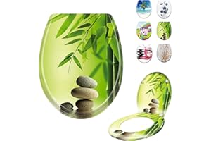 LARS360 Abattant WC 45 x 38 cm, avec système d'abaissement automatique, antistatique, antibactérien, amovible, facile à nettoyer, compatible avec la plupart des toilettes suspendues (motif de bambous