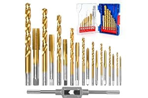 ASNOMY Lot de 18 Filetage Tarauds Foret Ensemble,M2-M12 Kit taraudage métrique HSSG Titane Plaqué Haute Vitesse Acier Machine Vis Filetage Robinet Enfilage Outil