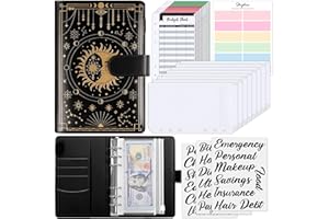 SKYDUE Money Saving Wallet, Budget Planner With Cash Envelopes,A6 Budget Binder Notebook, Leather Ring Binder For Travel And Diary Binders（Black gold）