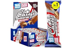‎CHIEFS CHIEFS Soft Protein Riegel - 15er Box, High Protein Bar - Ohne Zuckerzusatz & kein Palmöl - Schokolade Karamell - Fitness Snack - 15x55gr Eiweißriegel