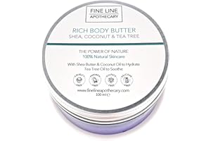 100% Naturel - BEURRE RICHE POUR CORPS - Avec KARITÉ, HUILE DE COCO ET ARBRE DU THÉ - 100 ml - par Fine Line Apothecary. Hydratante, Nourrissante pour Peaux Sèches.