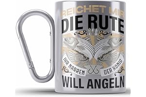 Trendation - Angler Edelstahl Tasse Karabiner Geschenk Männer Spruch Lustig für Fischer Geschenkidee Angeln Fischen (Silber)