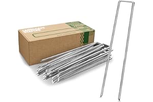 GardenGloss Sardines de Fixation en Acier Galvanisé pour Sols Très Durs (25 Pièces) - Agrafes de Fixation pour Toile de Paillage, Grillage et Tente - Long 200 mm, Larg 25 mm, Ø 3.8 mm