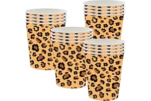 POPOYU Lot De 16 Gobelets En Papier Imprimé Léopard Pour Fête D'Animaux De Safari Dans La Jungle, Ensemble De Décorations De Table Pour Enfants, Fournitures De Fête Pour Reptiles De Safari Dans La Jungle