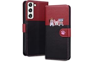 Rnrieyta Miagon für Samsung Galaxy S22 Plus Hülle,Cartoon Cute Hund Katze Handyhülle Gespleißt Brieftasche Klapphülle mit Kartenfach Ständer PU Leder Flip Case Cover Magnetverschluss,Schwarz