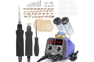 WEP 939D-VII 2-in-1 Wood Burning Kit 84-in-1 with 51 Solid Points and 23 Wire Nibs Wood Burner with 2 Letter Number Stencils, 6 Unfinished Wood, 1 Pen Holder, Pyrography kit (UK Plug)