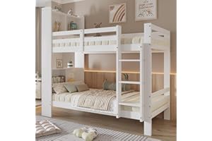 MOIMHEAR Cama infantil de 90 x 200 cm, litera con estantes y escalera de 3 niveles, cama de madera maciza