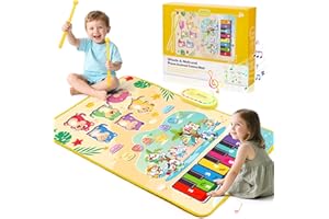 Gleamkid 3-in-1 Musikmatte Kinder, Musikmatte mit 2 Trommelstöcke, Kinderspielzeug Musik Klaviermatte Tanzmatte Keyboard Kinder, Geschenke für Jungen Mädchen 3 4 5 6 Jahre