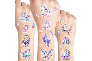 JOJOLUXE Einhorn Glitzer Tattoo Set Kinder, 12 Blätter Einhorn Fake Tattoos für Kinder, unicorn Geschenke für Mädchen, Geburtstag Party Geschenk Kleine, Hautfreundliche Temporäre