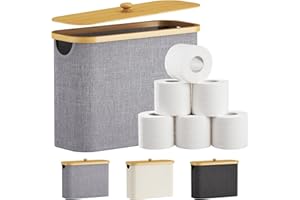 Lifewit 23L Organizador Papel Higienico, Cesta Almacenaje Portarrollos Guarda Rollos Papel Higienico, Bambú Angosto Organizador Baño con Tapa, Gris