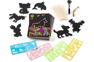 SCHNÜRRLIE Kratzbilder Bastelset für Kinder und Erwachsene - Kratzpapier 50 Stück mit verschiedenen Schablonen und Zubehör