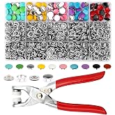 FuYelng 250 Sets 1cm Coloured Metal Snap Clips with Pliers | Press Buttons Metal Brooch DIY Fixed Buttons Tool for Jeans Bags