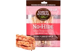 Earth Animal No Hide – Lot de 10 friandises à mâcher Naturelles pour Chiens de Petite Taille, sans Cuir Brut – Os faciles à digérer pour mâcheurs agressifs – Saumon, Stix, Lot de 10 (45 g)