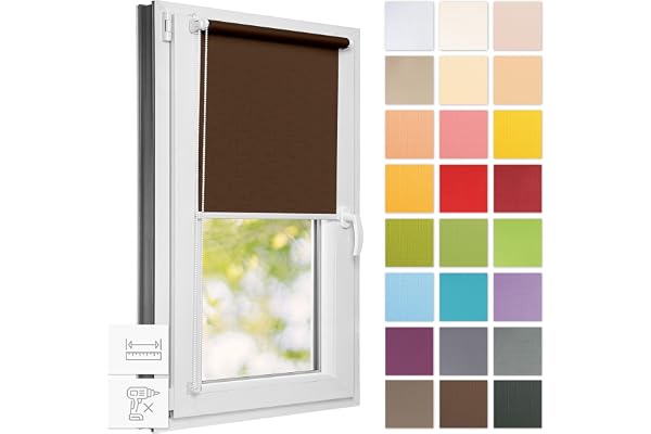 Estika rullgardin för fönster utan borrning - 110 x 120cm - choklad, 25 tygfärger, Klemmfix montering, persienner för insidan, insynsskydd för fönster och balkongdörrar (110cm tygbredd)